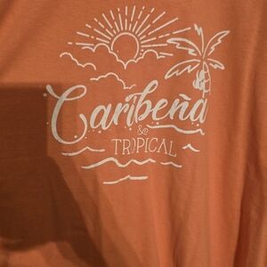 Orange Graphic Tee with Tropical Print